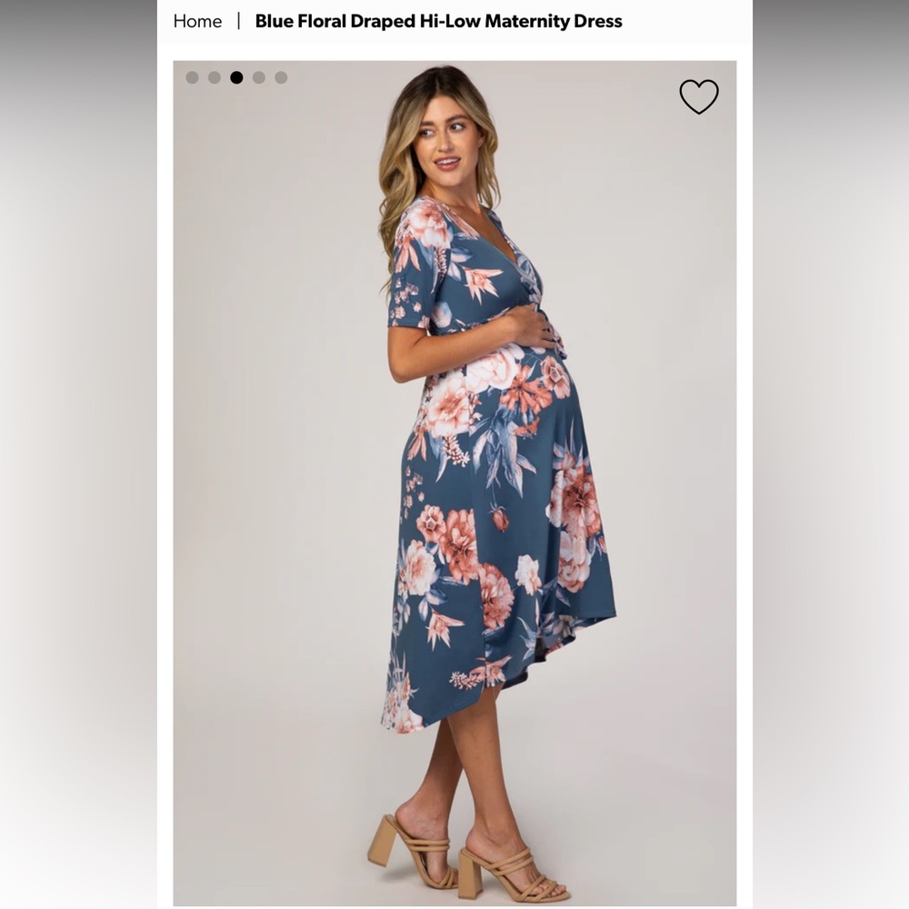 Pink blush blue coral high low maternity dress